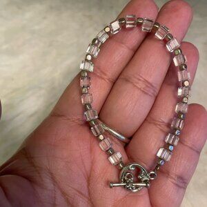 Sparkly white and silver bead bracelet with silver toggle clasp